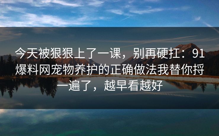 今天被狠狠上了一课，别再硬扛：91爆料网宠物养护的正确做法我替你捋一遍了，越早看越好