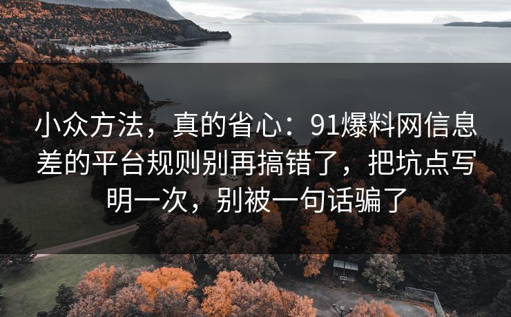 小众方法，真的省心：91爆料网信息差的平台规则别再搞错了，把坑点写明一次，别被一句话骗了