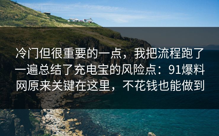 冷门但很重要的一点，我把流程跑了一遍总结了充电宝的风险点：91爆料网原来关键在这里，不花钱也能做到
