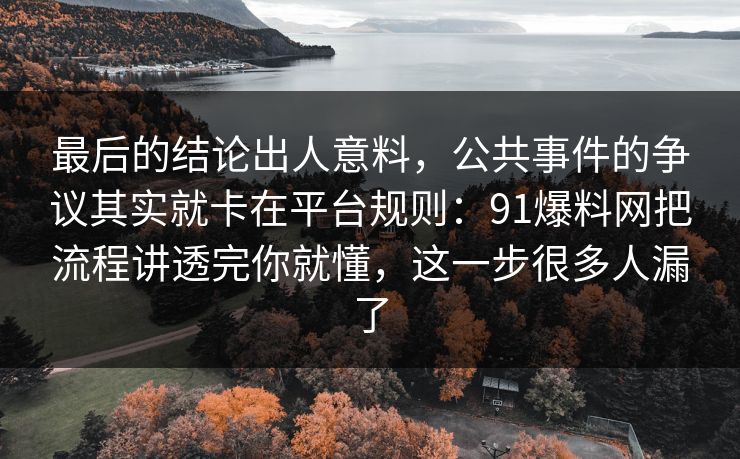 最后的结论出人意料,公共事件的争议其实就卡在平台规则:91爆料网把流程讲透完你就懂,这一步很多人漏了 最后的结论出人意料,公共事件的争议其实就卡在平台规则:91爆料网把流程讲透完你就懂,这一步很多人漏了