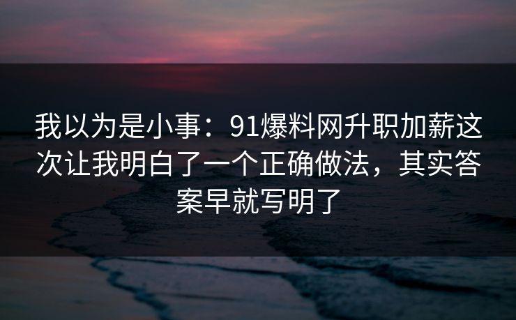 我以为是小事：91爆料网升职加薪这次让我明白了一个正确做法，其实答案早就写明了