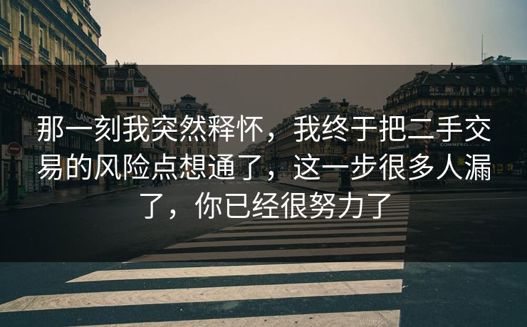 那一刻我突然释怀，我终于把二手交易的风险点想通了，这一步很多人漏了，你已经很努力了