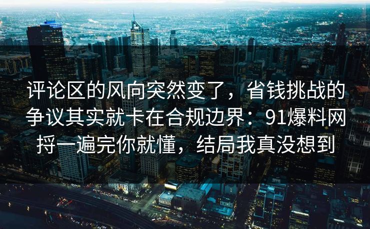 评论区的风向突然变了，省钱挑战的争议其实就卡在合规边界：91爆料网捋一遍完你就懂，结局我真没想到