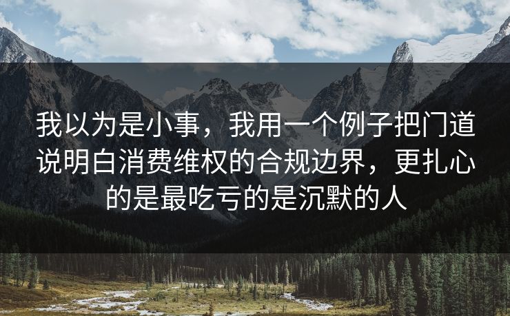 我以为是小事，我用一个例子把门道说明白消费维权的合规边界，更扎心的是最吃亏的是沉默的人