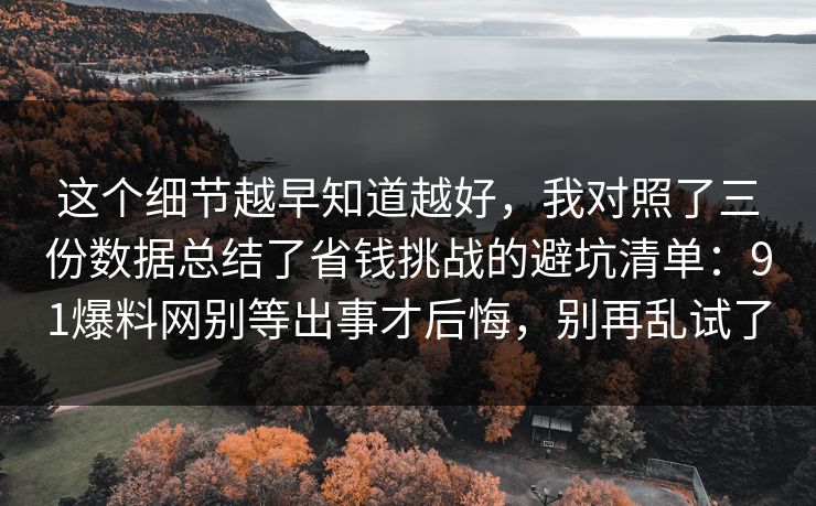 这个细节越早知道越好,我对照了三份数据总结了省钱挑战的避坑清单:91爆料网别等出事才后悔,别再乱试了 这个细节越早知道越好,我对照了三份数据总结了省钱挑战的避坑清单:91爆料网别等出事才后悔,别再乱试了