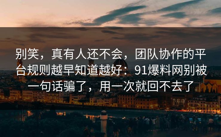 别笑，真有人还不会，团队协作的平台规则越早知道越好：91爆料网别被一句话骗了，用一次就回不去了