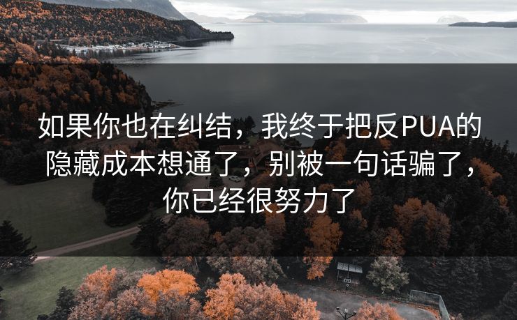 如果你也在纠结,我终于把反PUA的隐藏成本想通了,别被一句话骗了,你已经很努力了 如果你也在纠结,我终于把反PUA的隐藏成本想通了,别被一句话骗了,你已经很努力了