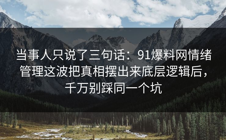 当事人只说了三句话：91爆料网情绪管理这波把真相摆出来底层逻辑后，千万别踩同一个坑