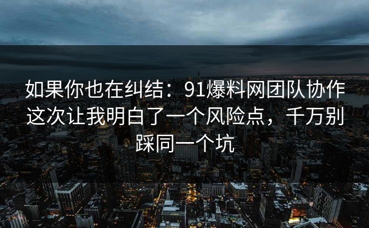 如果你也在纠结:91爆料网团队协作这次让我明白了一个风险点,千万别踩同一个坑 如果你也在纠结:91爆料网团队协作这次让我明白了一个风险点,千万别踩同一个坑